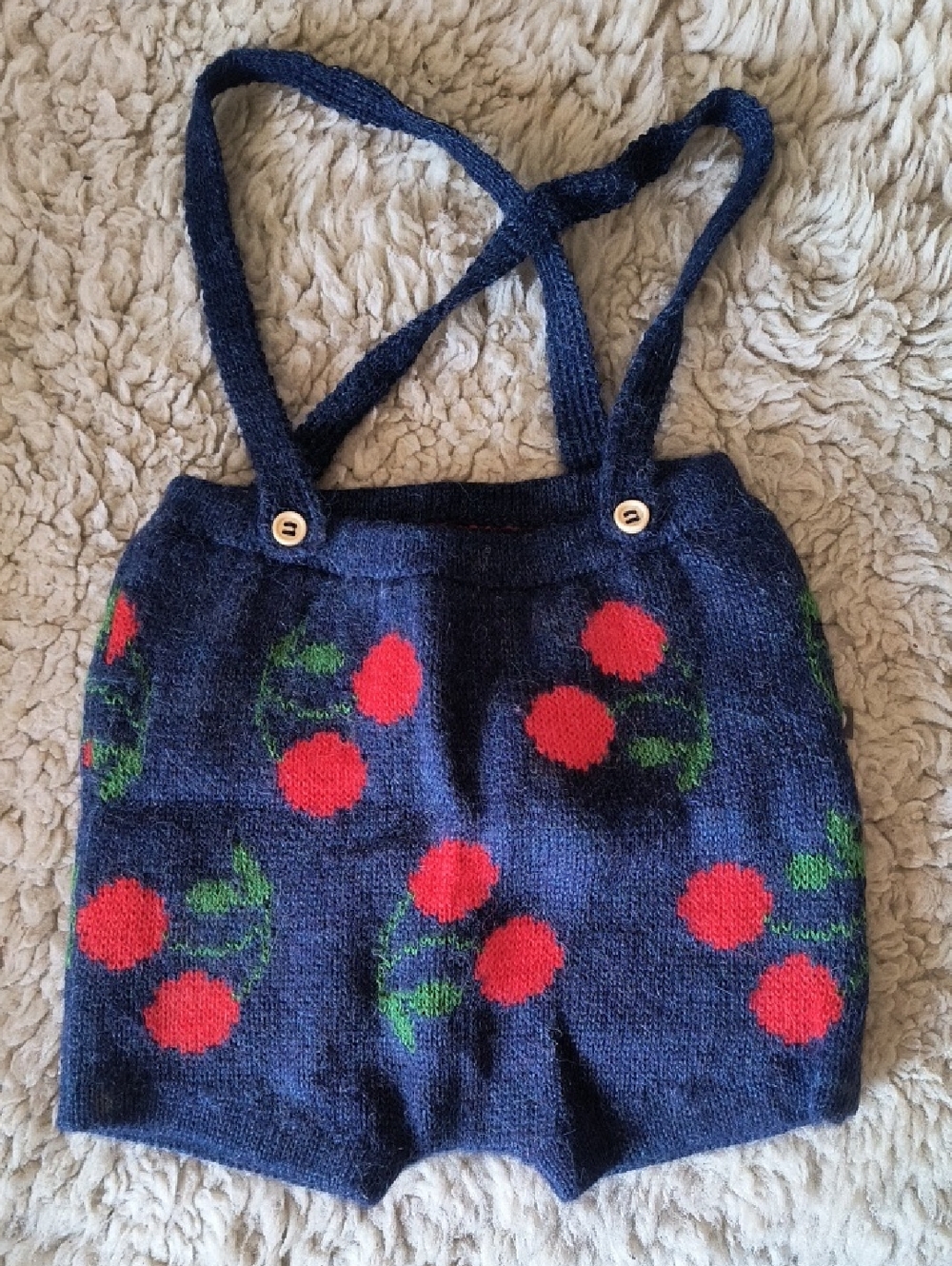 OEUF Navy Knit Cherry Suspender Shorts